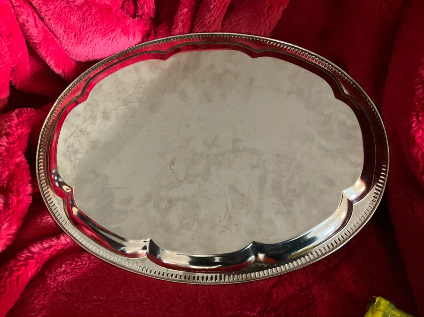Silver toned etched Oval Serving Tray - photo 3