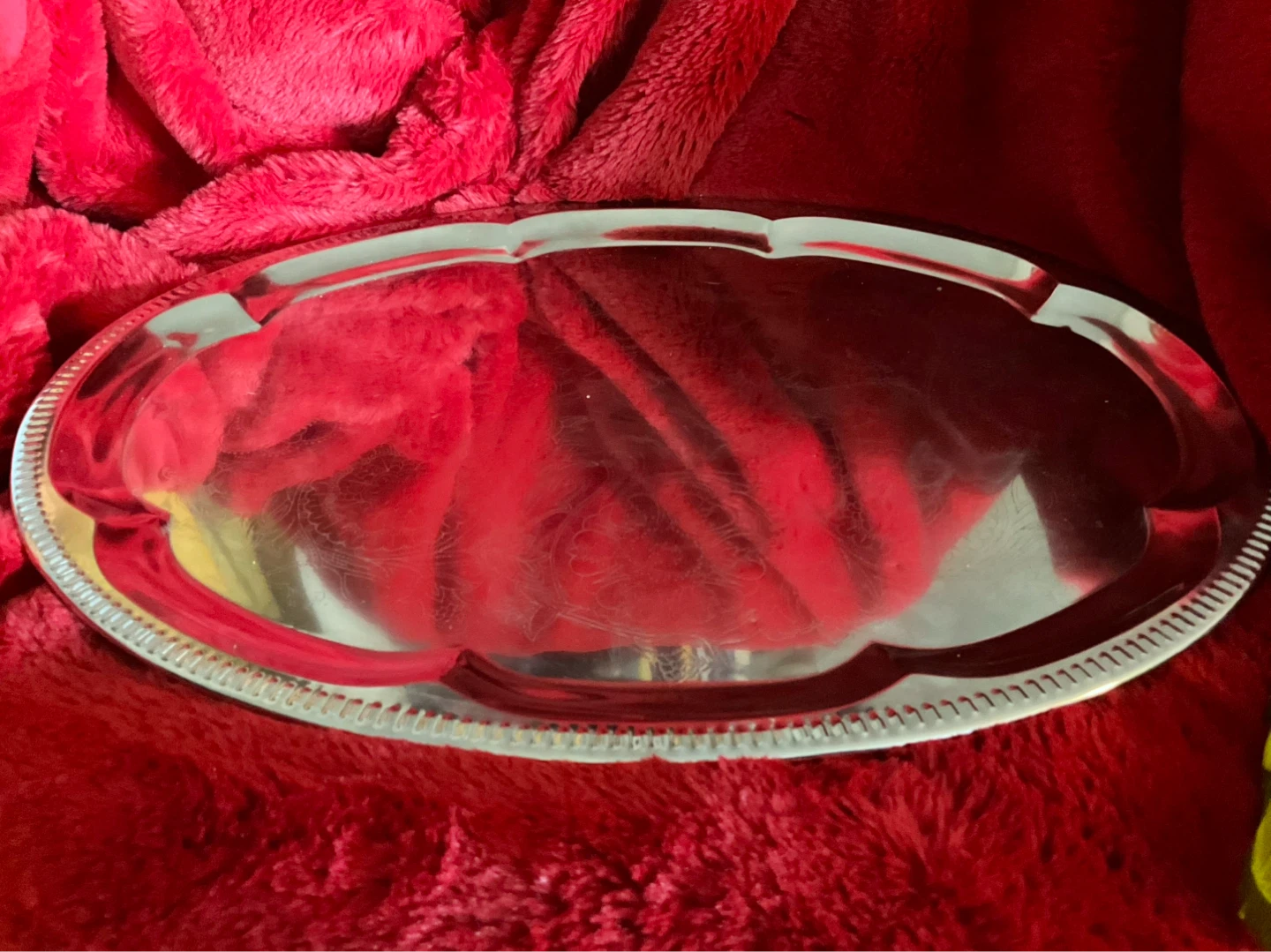 Silver toned etched Oval Serving Tray