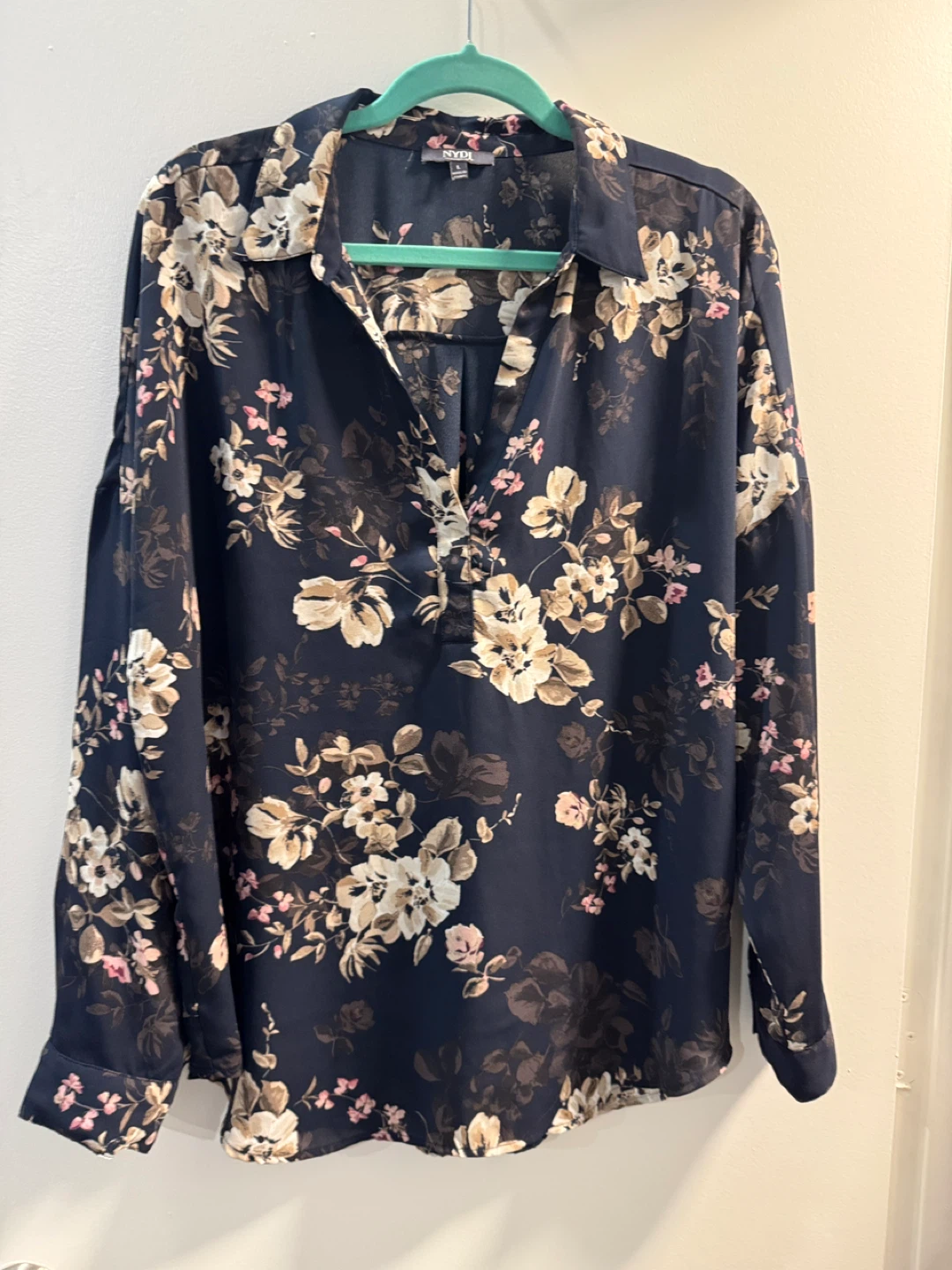 NYDJ Women's Navy Floral Long Sleeve Blouse