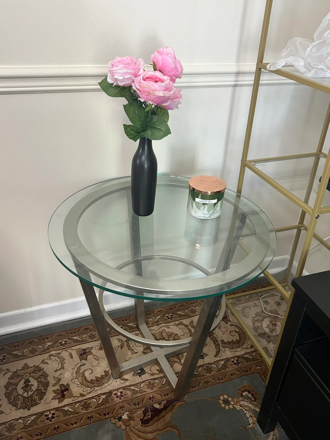 Glass Top Accent Table with Metal Frame