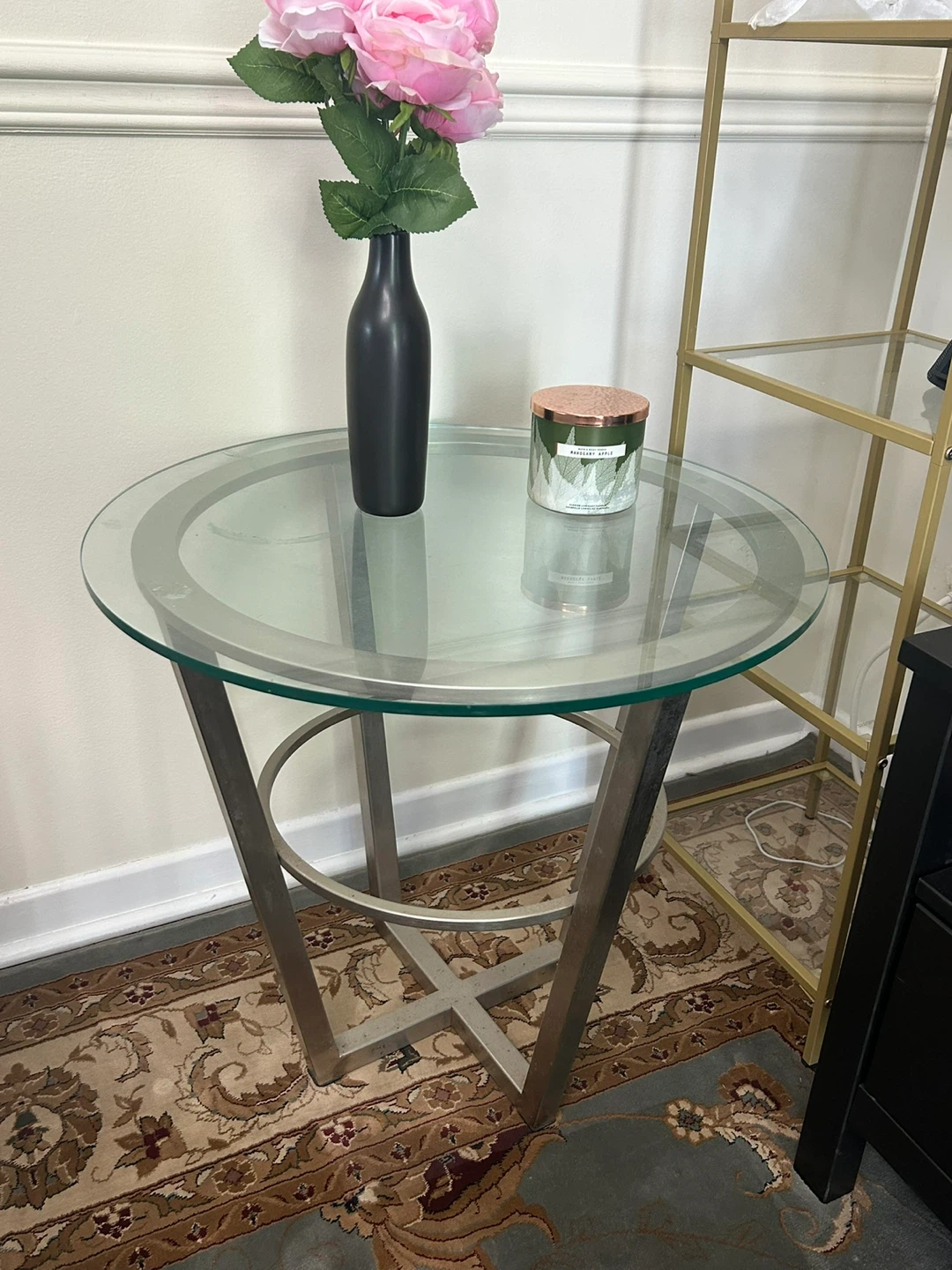 Glass Top Accent Table with Metal Frame - photo 2