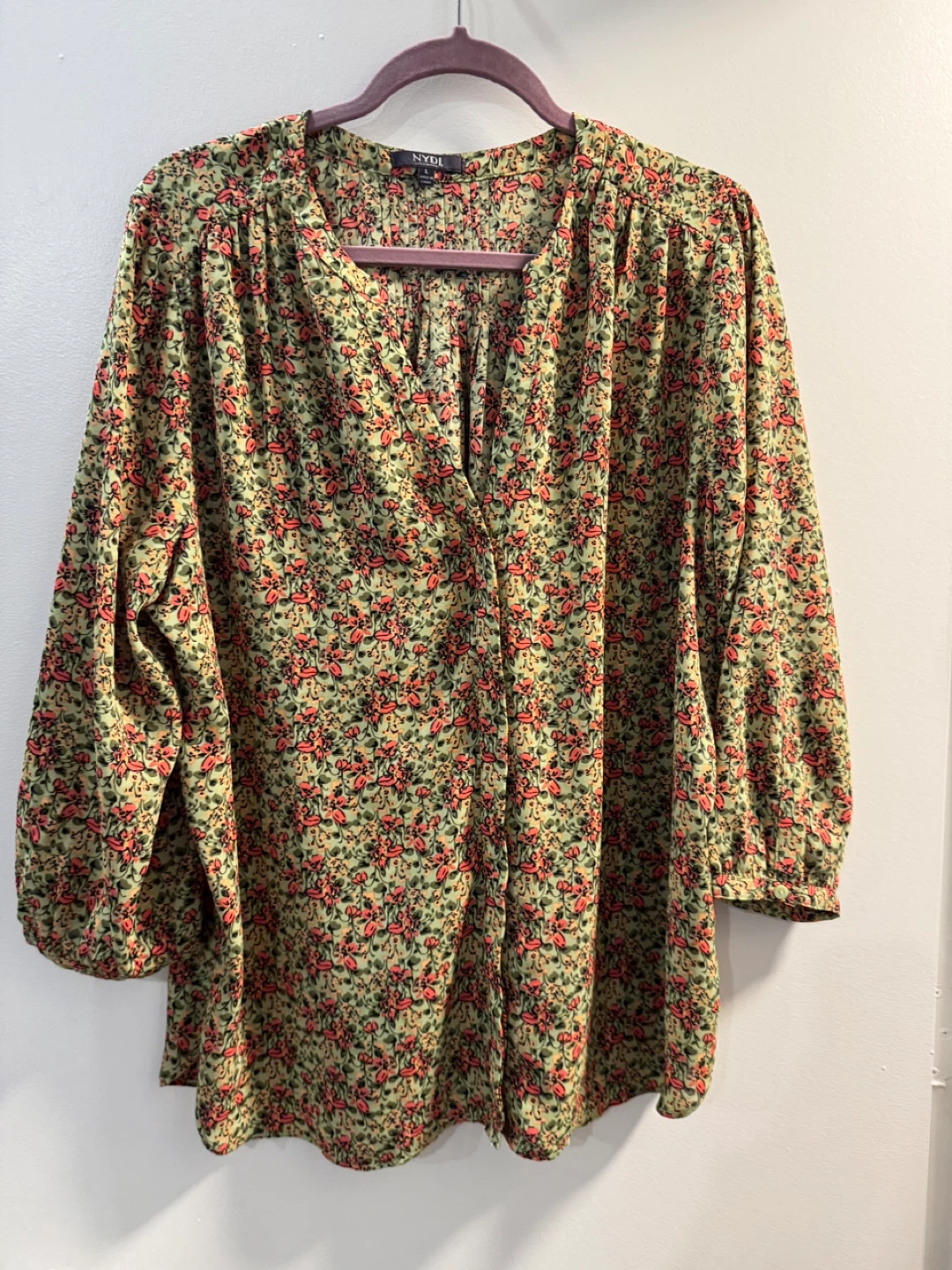 NYDJ Women's Floral Print V-Neck Blouse