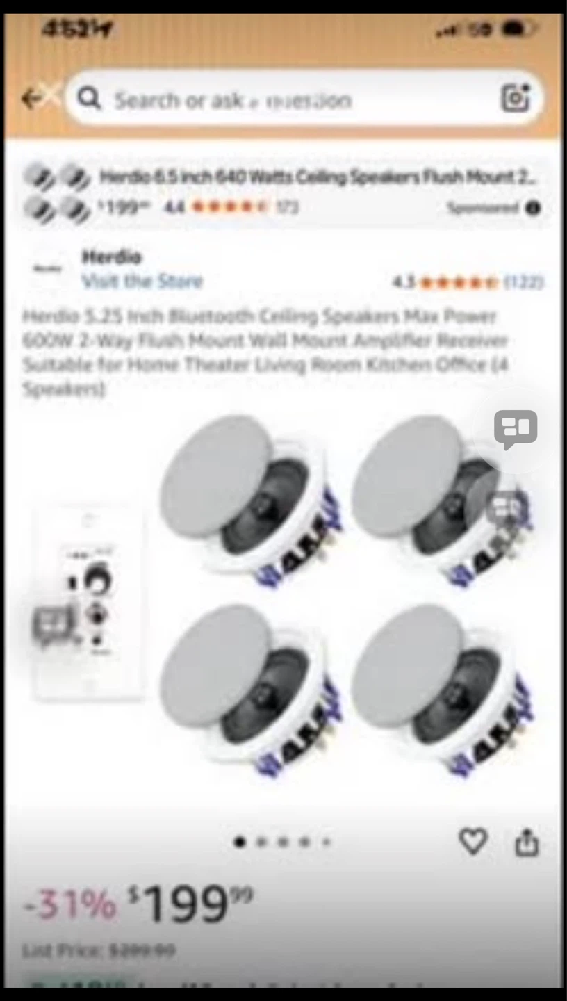 Bluetooth Ceiling Speakers Max Power 600W 2-Way  Wall Mount