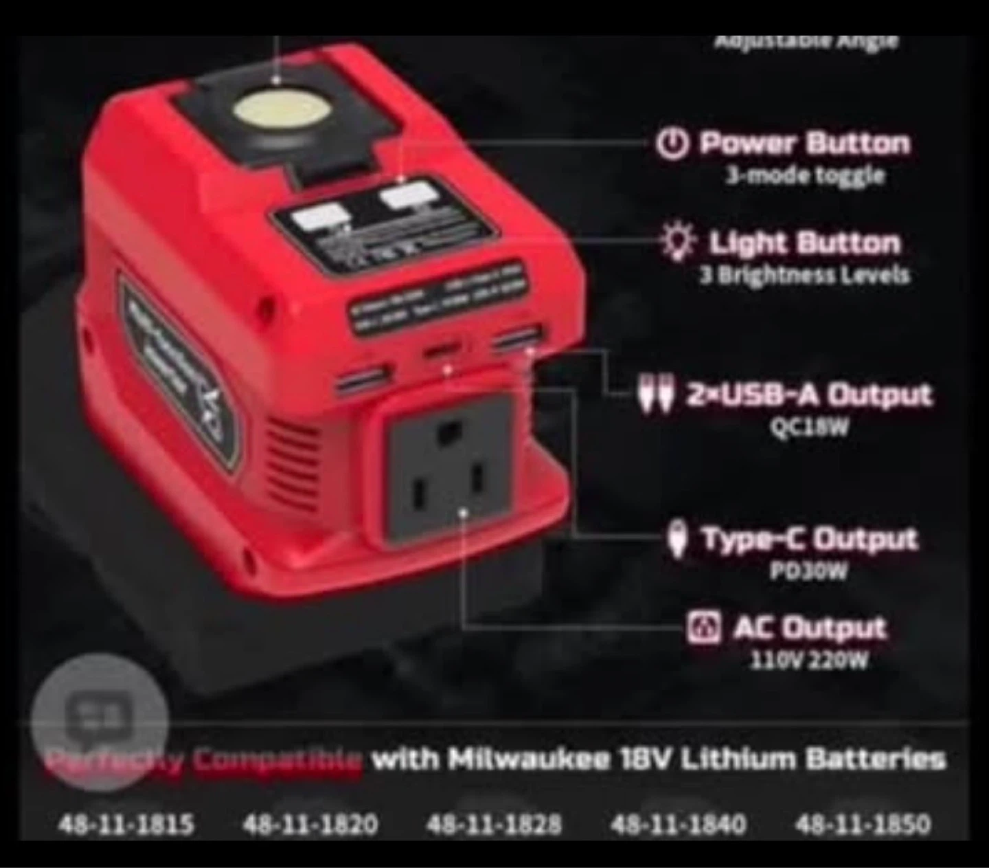 Red Portable Power Inverter with USB and AC Outputs - photo 2
