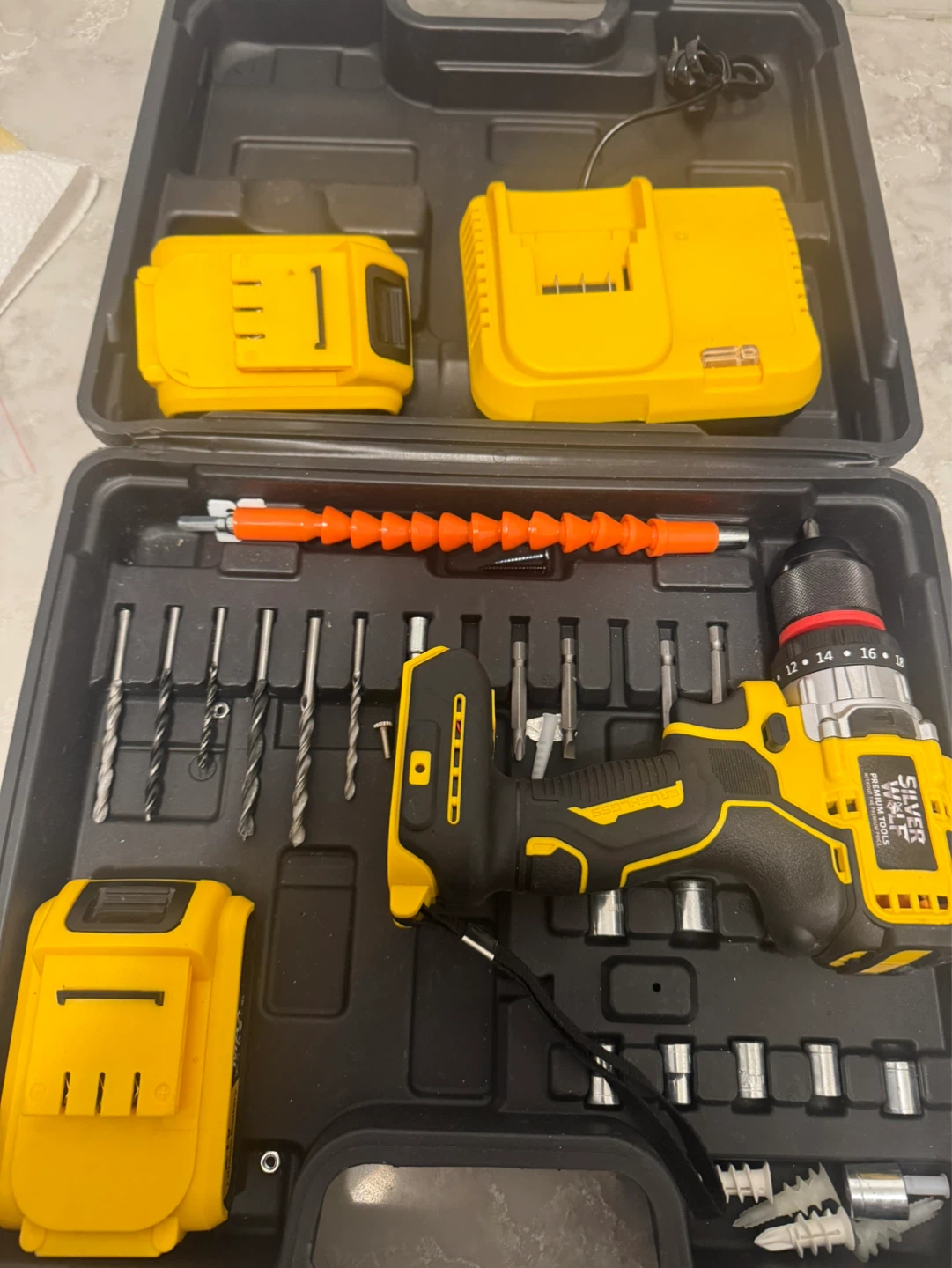 Silver 21V Cordless Drill Set with Accessories