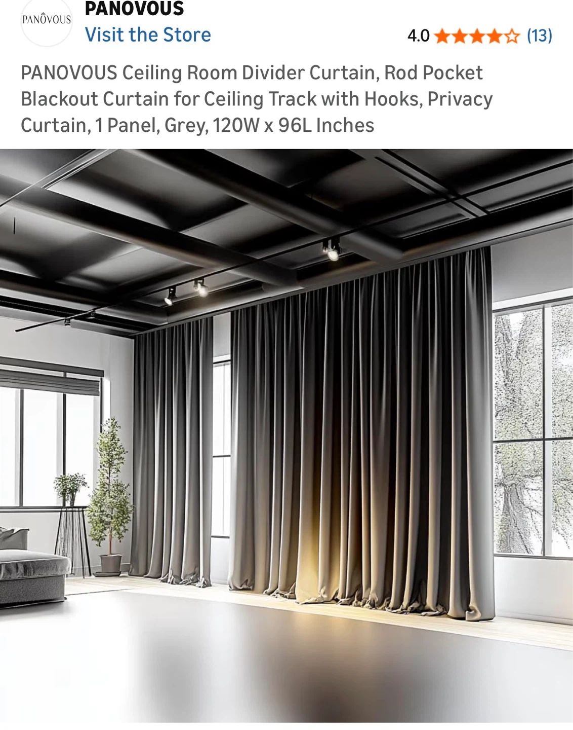 PANVUOUS Room Divider Blackout Curtain - Grey, 120" x 96" - photo 3
