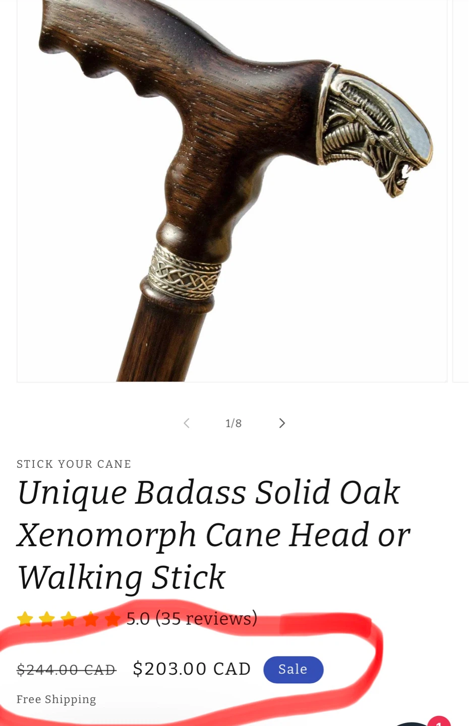 Unique Handcrafted Solid Oak Xenomorph Cane Walking Stick - photo 2