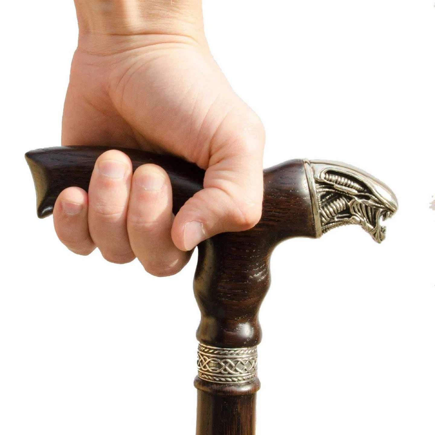 Unique Handcrafted Solid Oak Xenomorph Cane Walking Stick - photo 4
