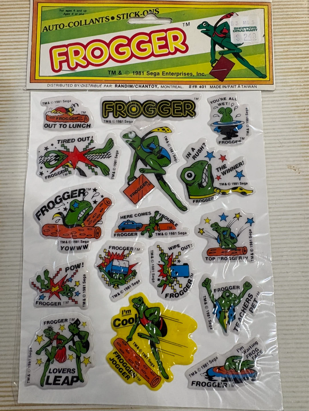 1981 Vintage Frogger Auto-Collants Puffer Stick-Ons