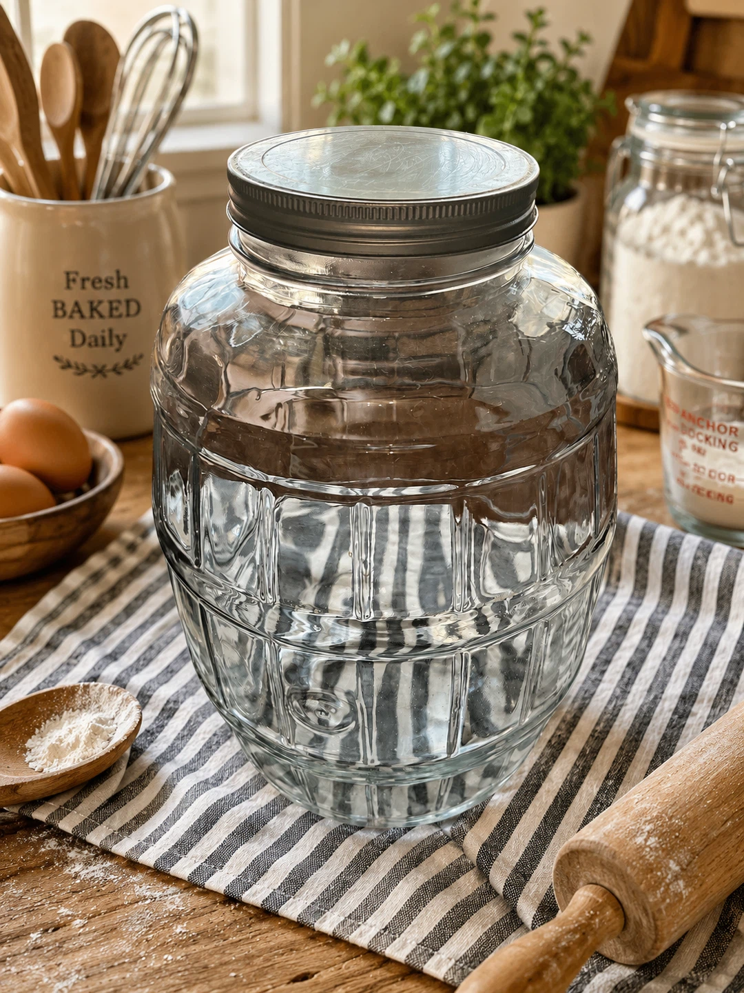 3 GALLON GLASS BARREL Storage Dispenser with Metal Lid - photo 2