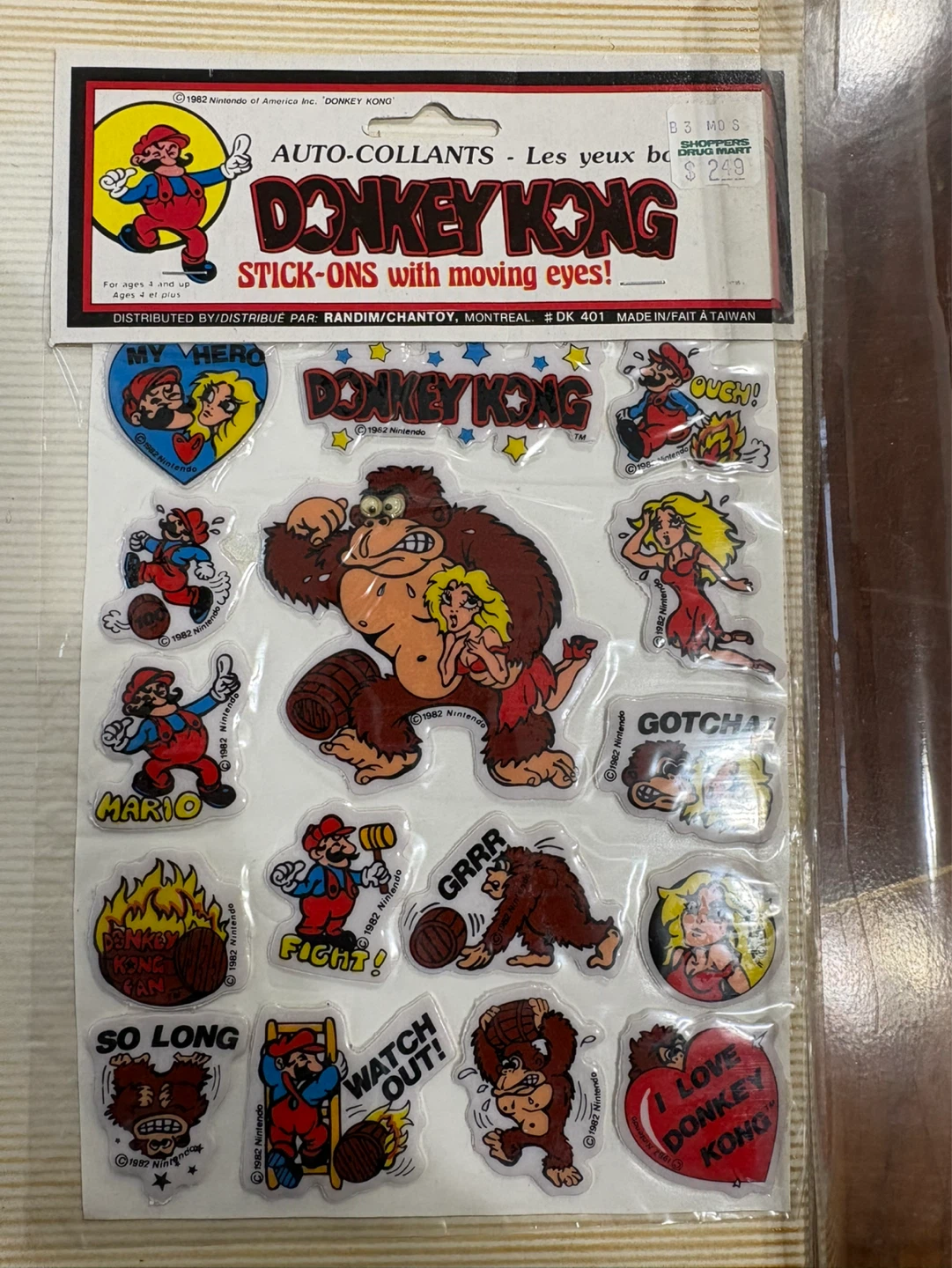 Vintage 1982 Donkey Kong Puffy Stick-Ons with Moving Eyes
