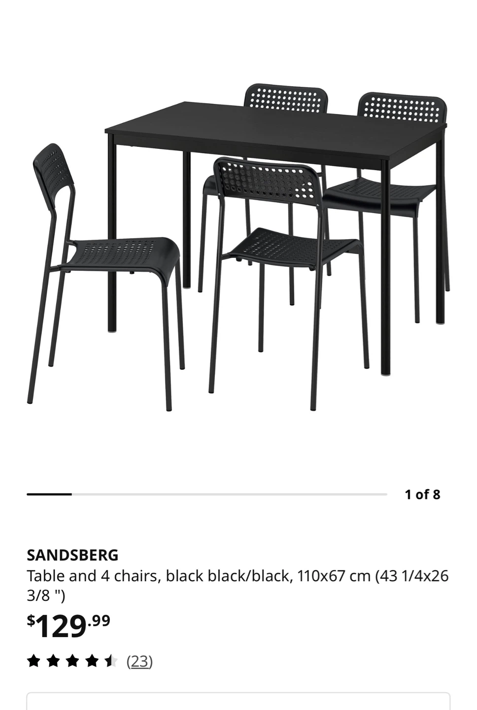 SANDSBERG Table and 4 Chairs - Black