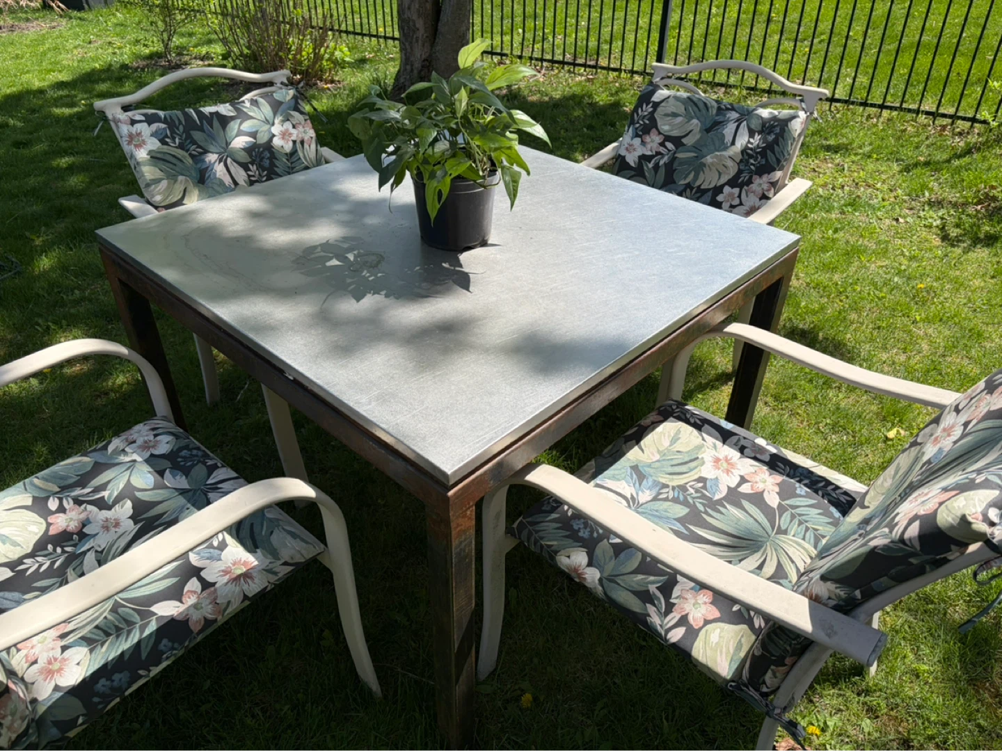 Metal Patio Table with 4 Cushioned Chairs - photo 2
