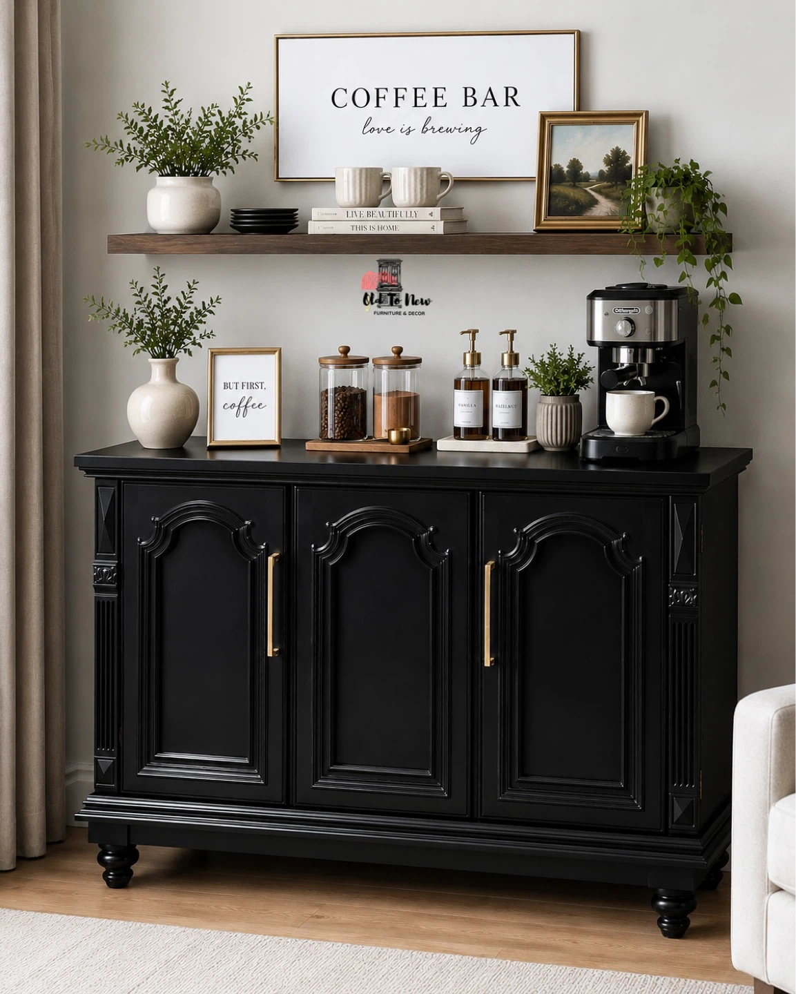 Black 2-Door Cabinet with Gold Handles - photo 3