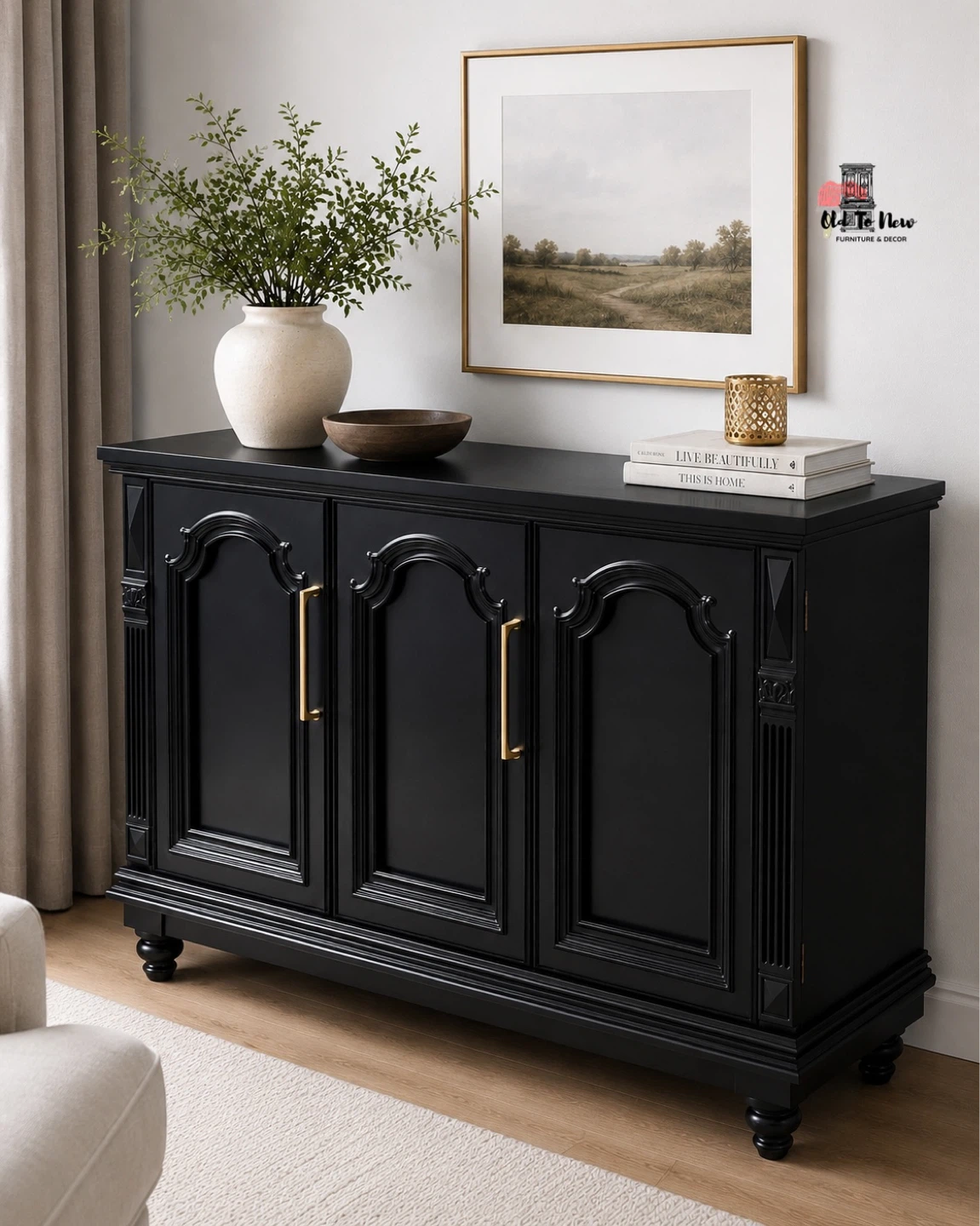 Black 2-Door Cabinet with Gold Handles