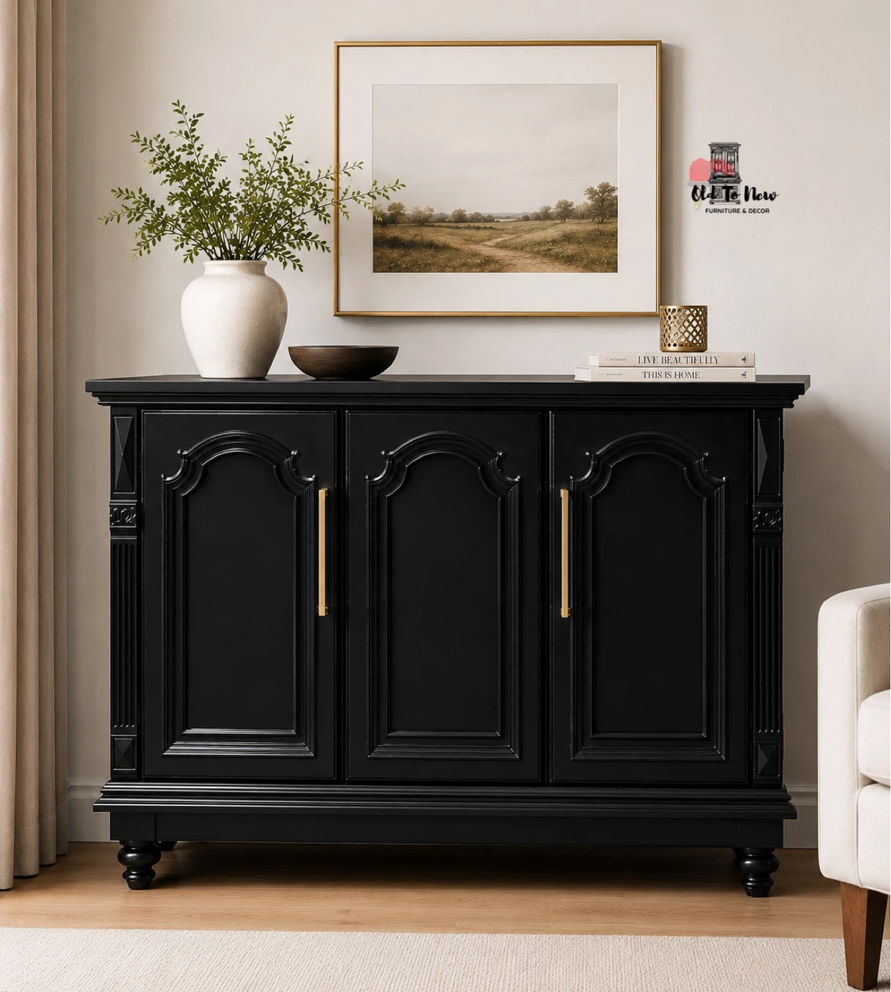 Black 2-Door Cabinet with Gold Handles - photo 2