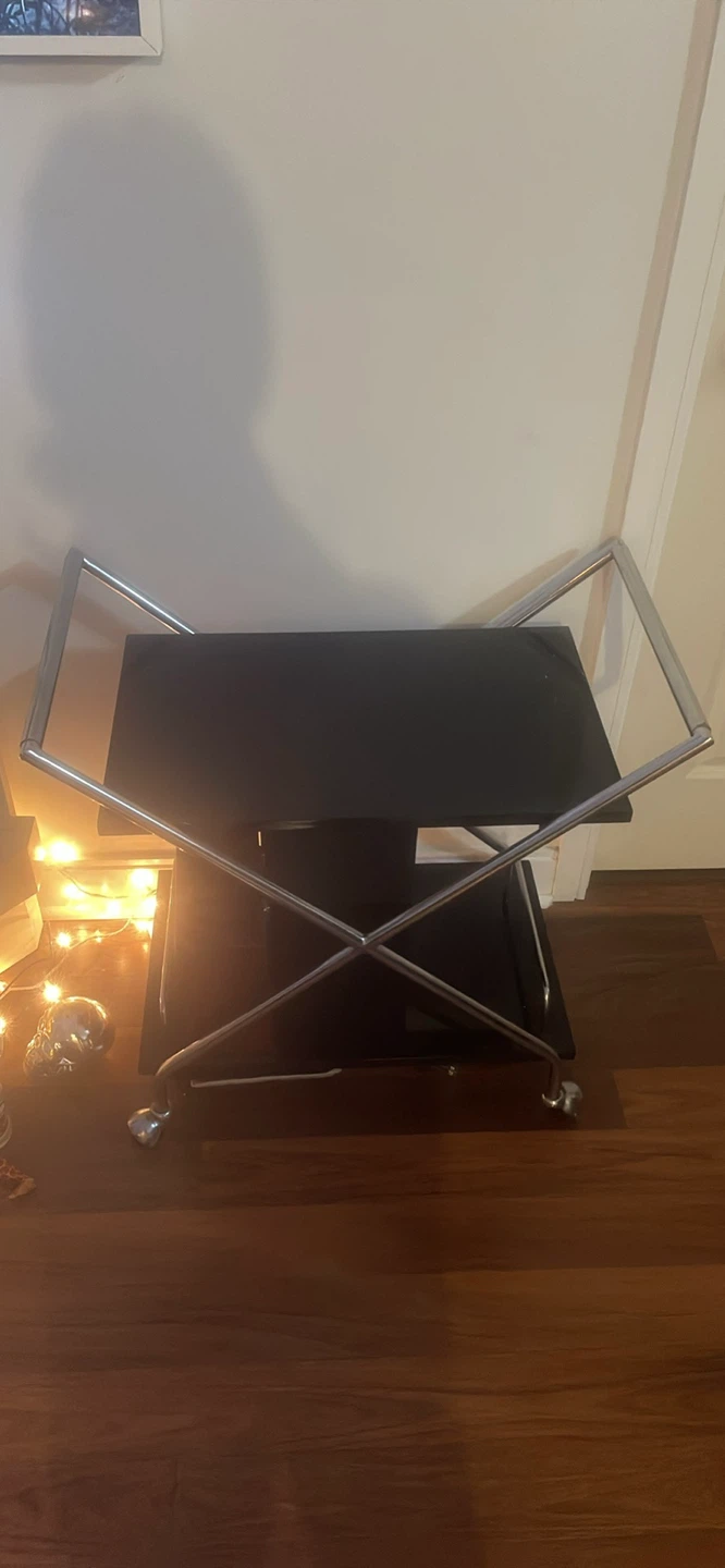 Black Serving Bar Cart with Chrome Accents - photo 3