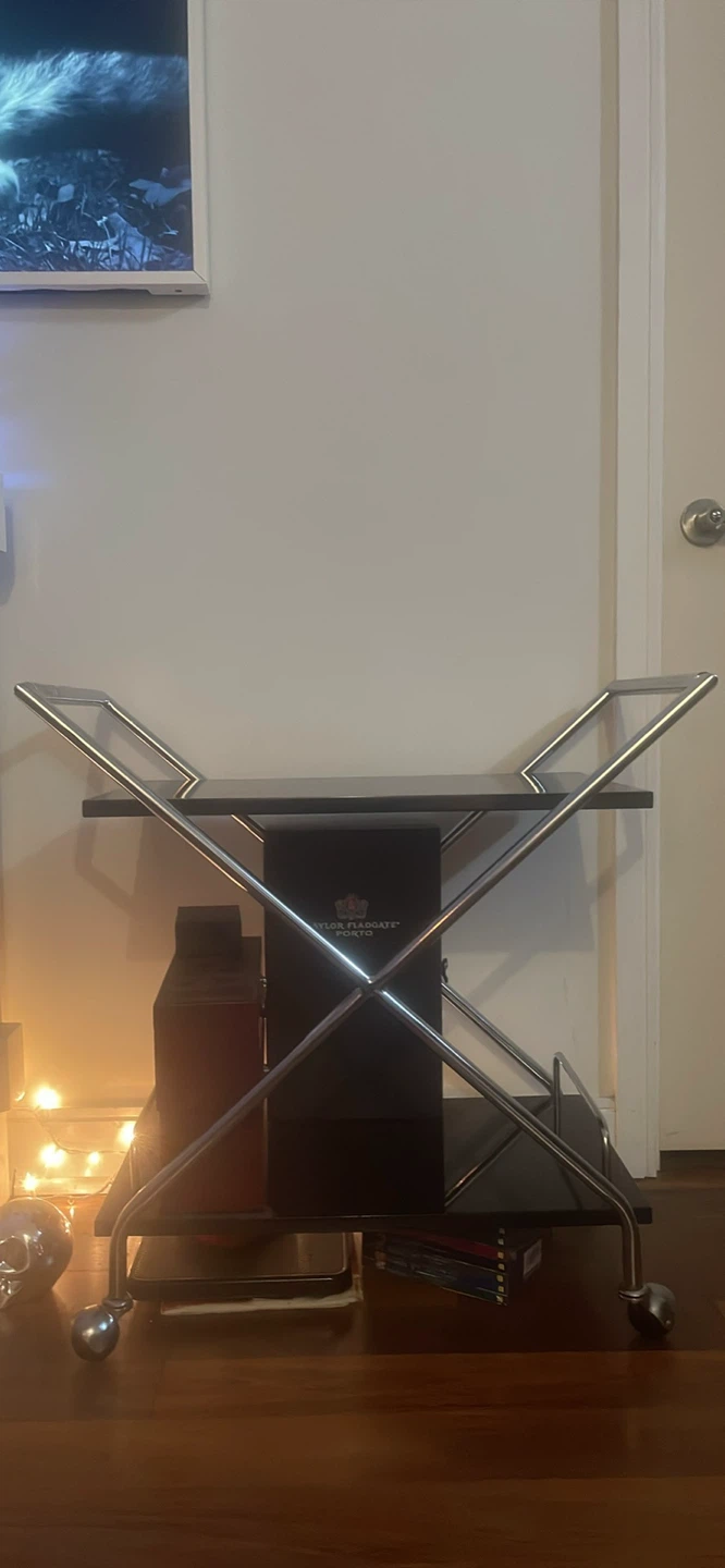 Black Serving Bar Cart with Chrome Accents
