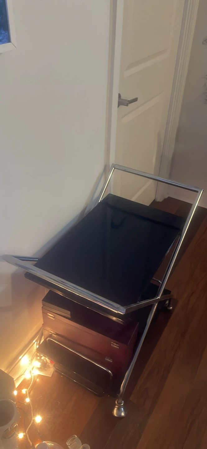 Black Serving Bar Cart with Chrome Accents - photo 2