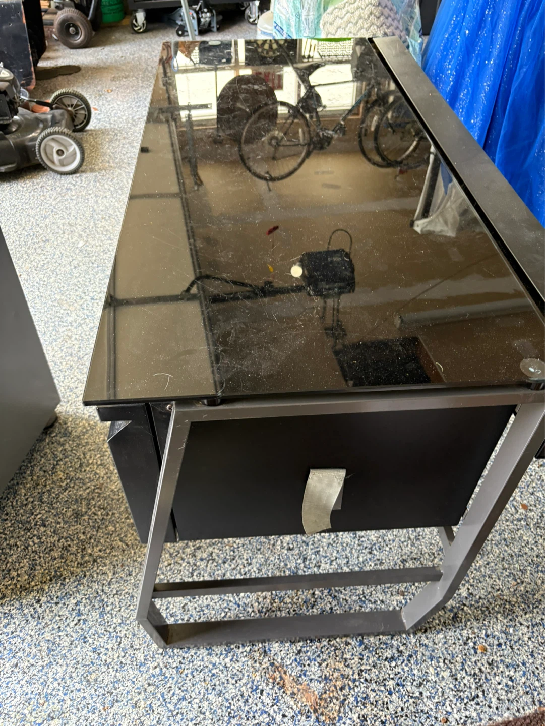 Black Glass Top Desk with Drawer - photo 2