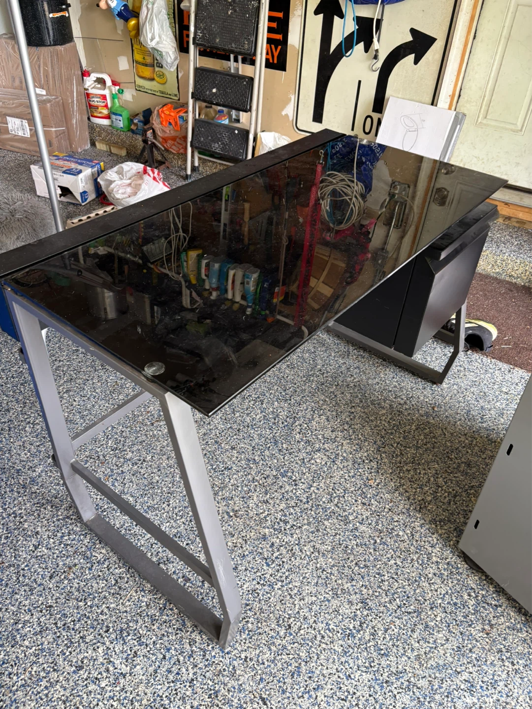 Black Glass Top Desk with Drawer
