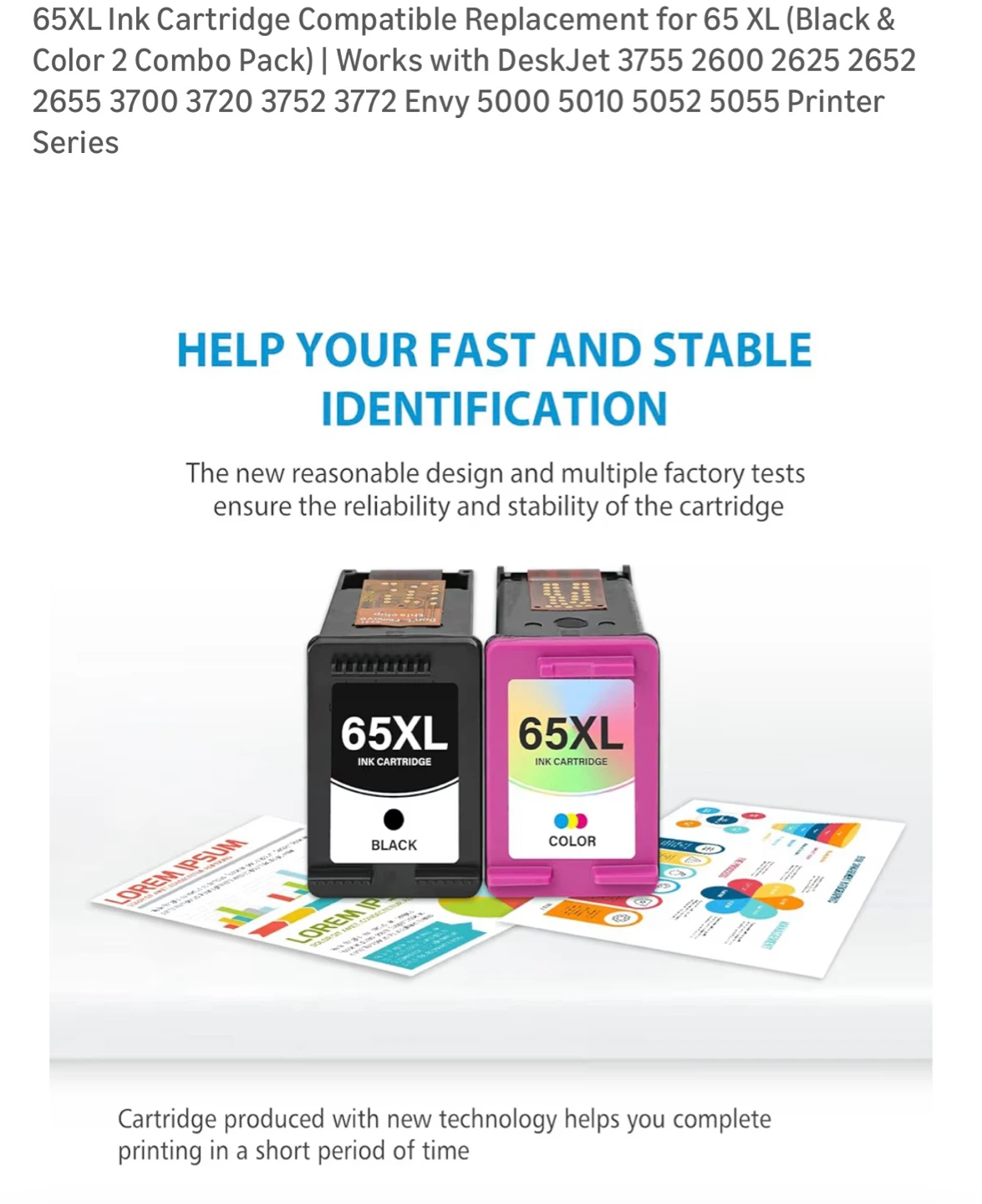 Compatible HP 65XL Ink Cartridges (Black & Color) - photo 2