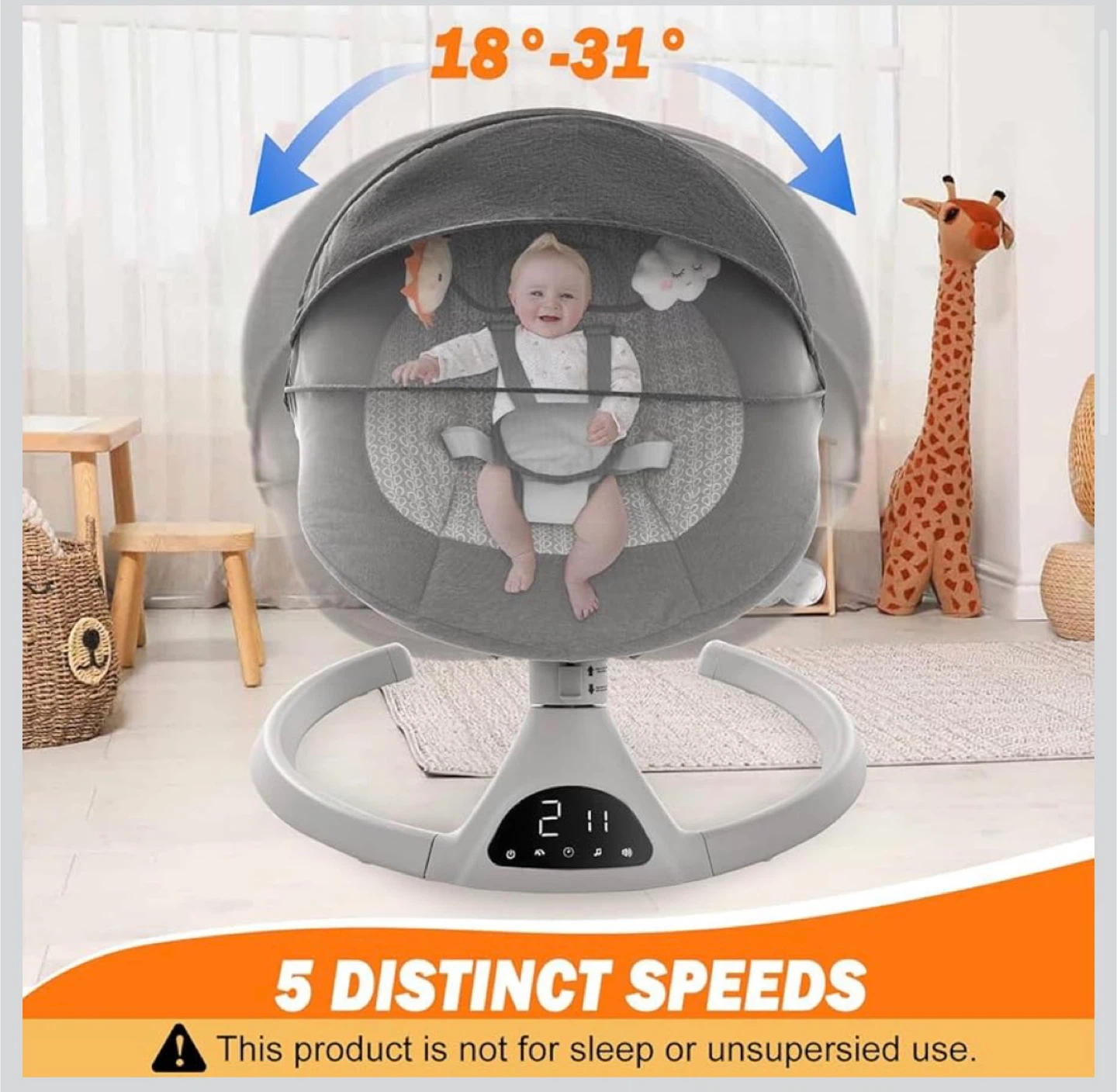 Grey Baby Swing with 5 Speeds