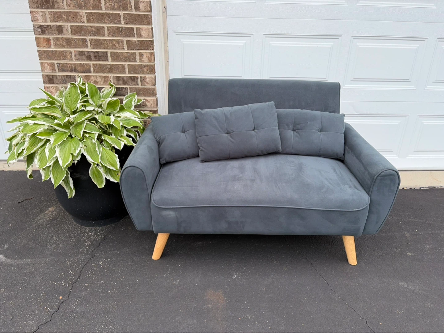 Gray Loveseat with Wood Legs