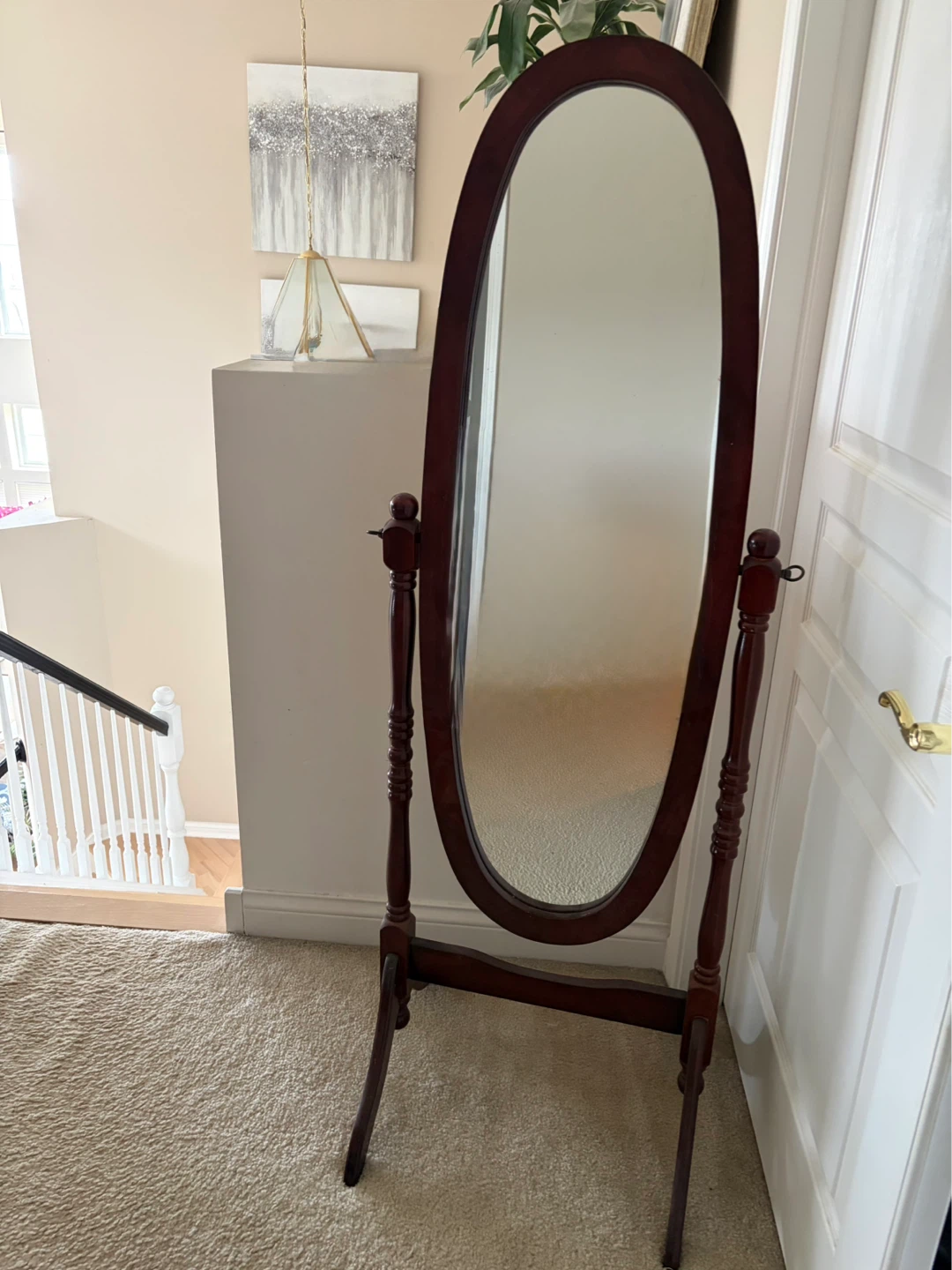 Oval Wood Floor Standing Mirror