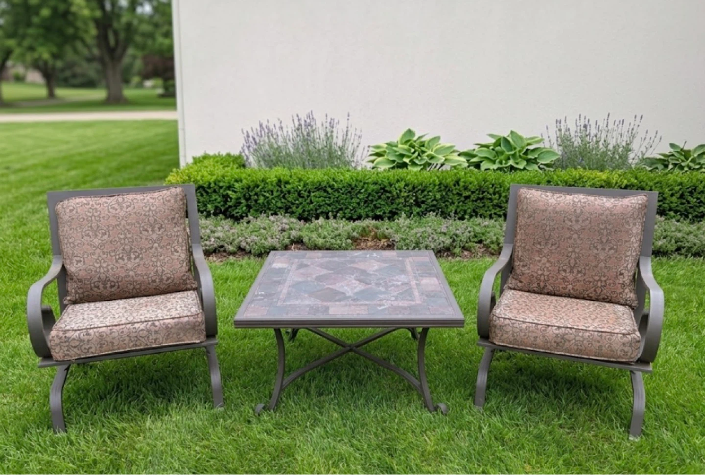Outdoor Patio Set with Two Chairs and Tile-Top Table