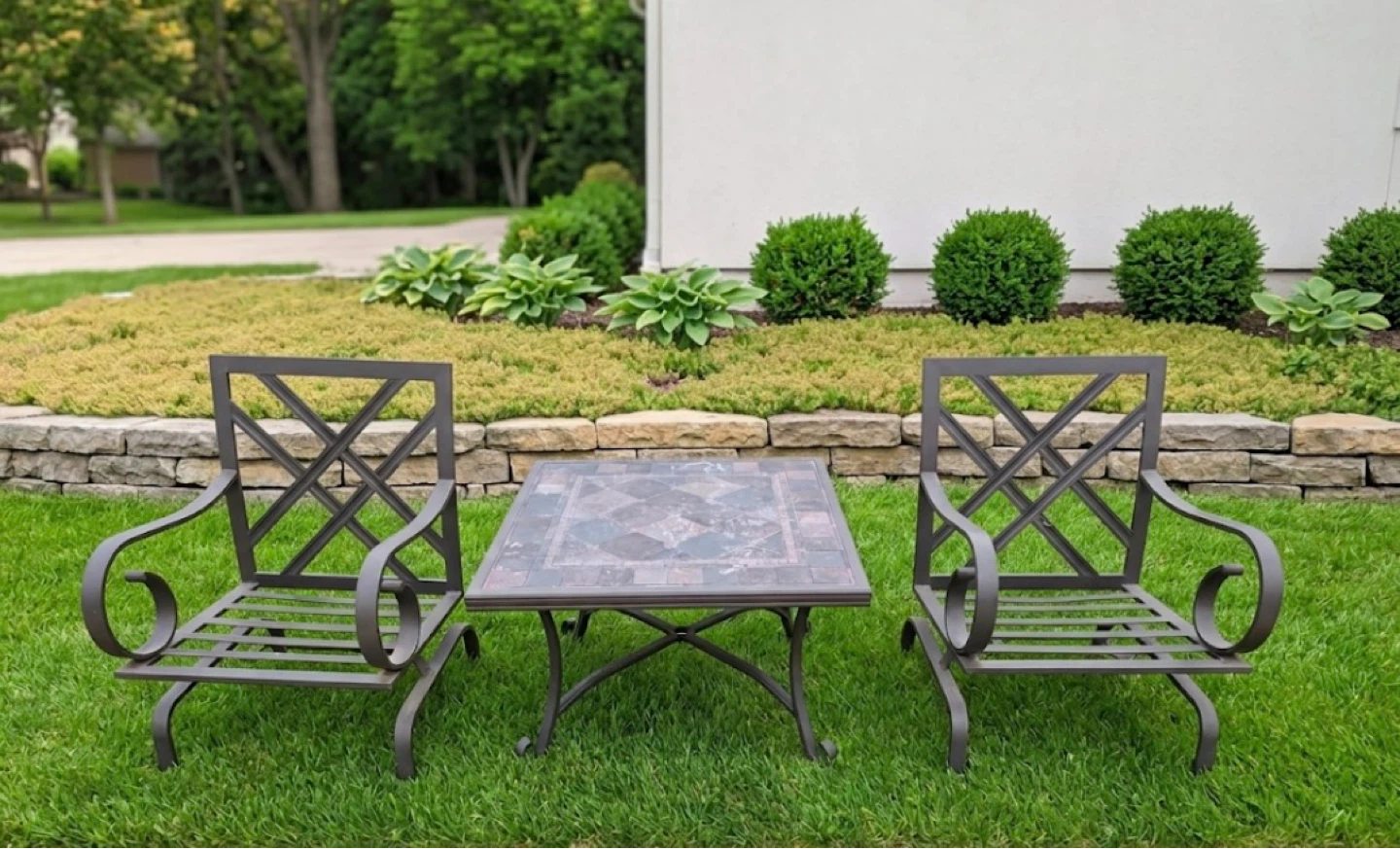 Outdoor Patio Set with Two Chairs and Tile-Top Table - photo 2