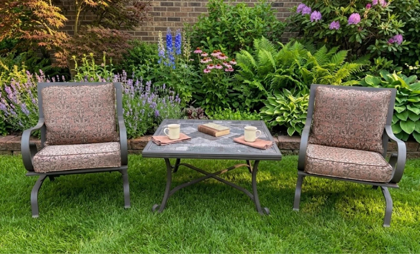 Outdoor Patio Set with Two Chairs and Tile-Top Table - photo 5