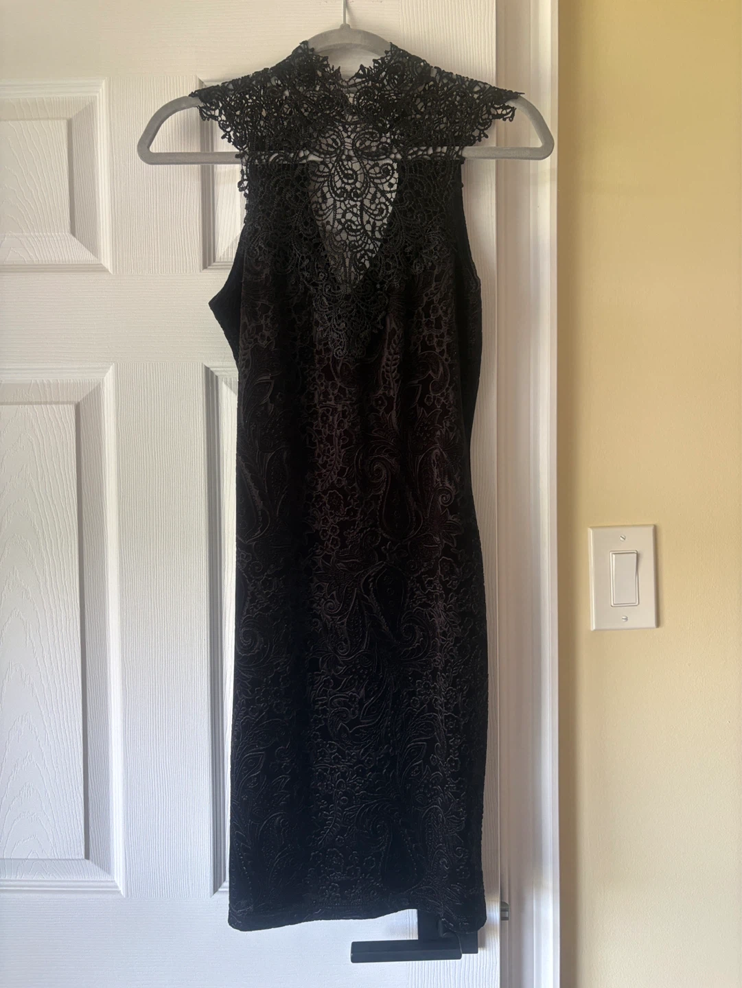 Suzy Shier Black Velvet Lace Dress