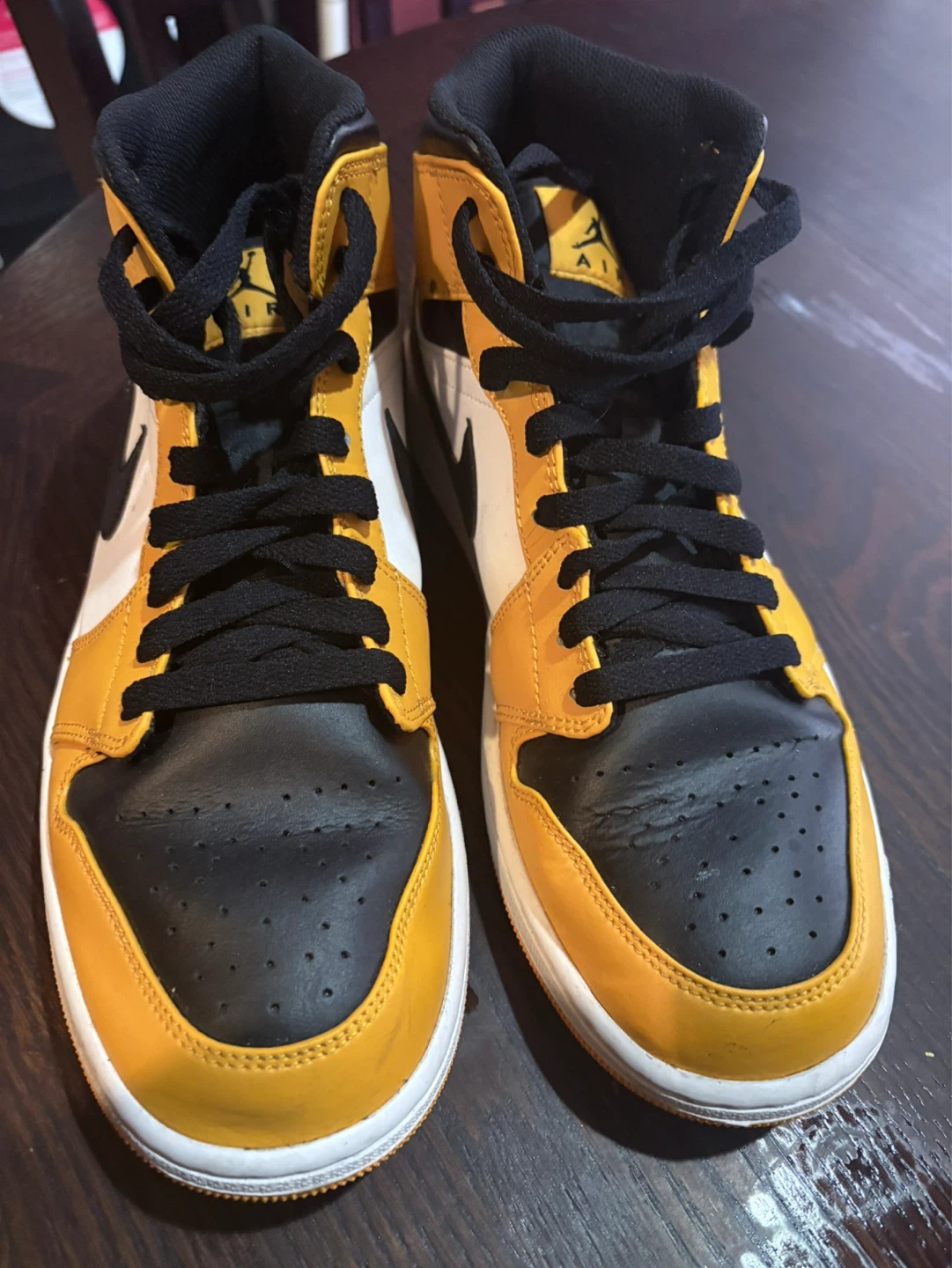 Air Jordan 1 Mid Yellow Black White High Top Sneakers US 10.5 - photo 3