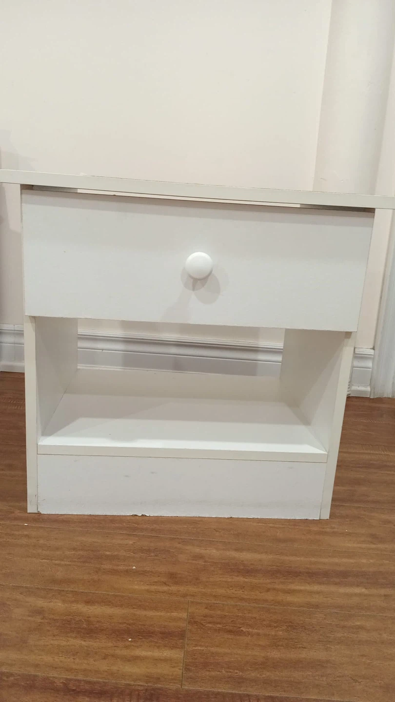 White Nightstand with Drawer and Shelf