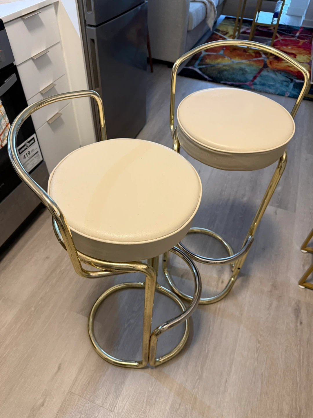 Set of 2 Cream & Gold Bar Stools