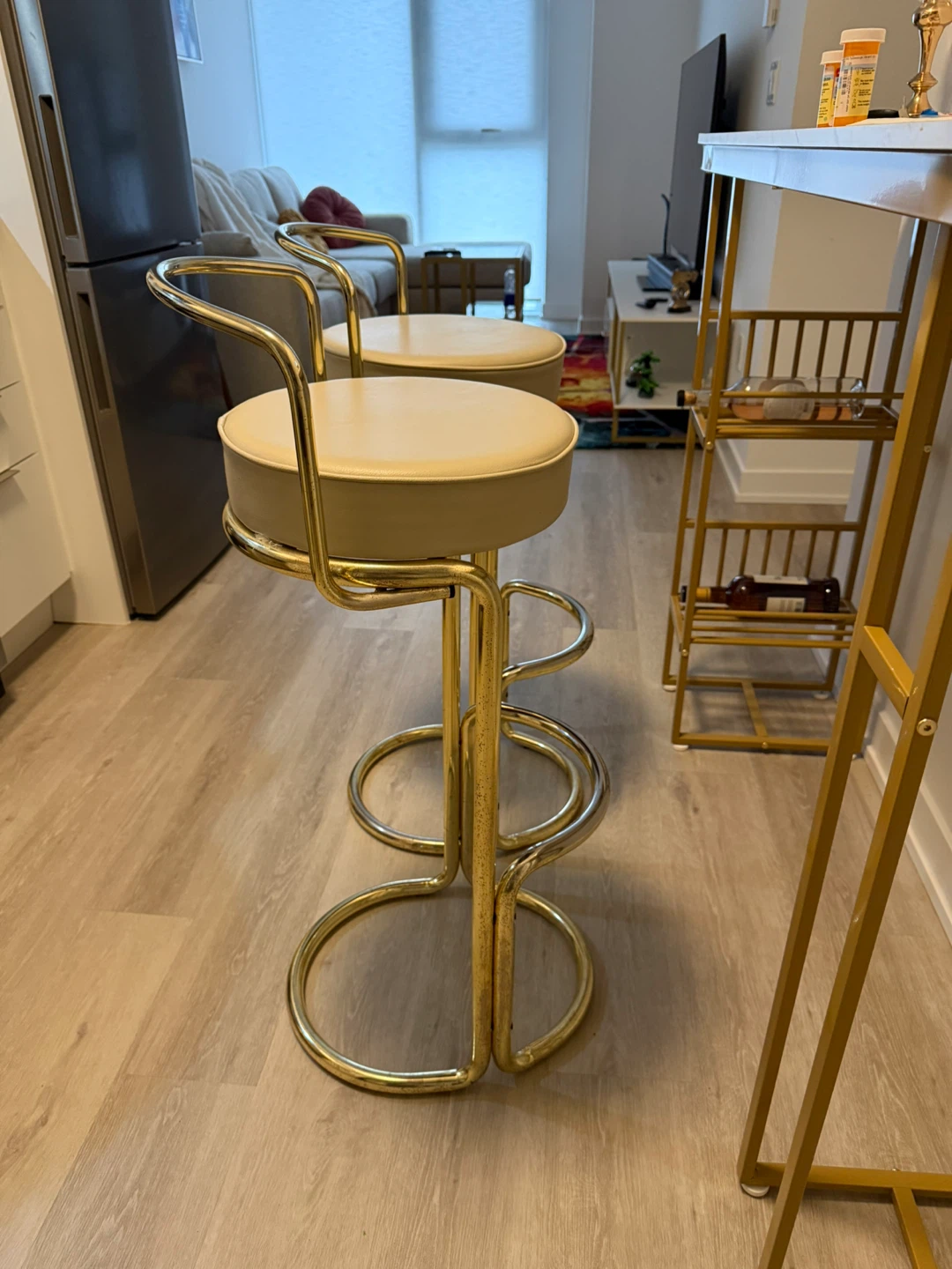 Set of 2 Cream & Gold Bar Stools - photo 5