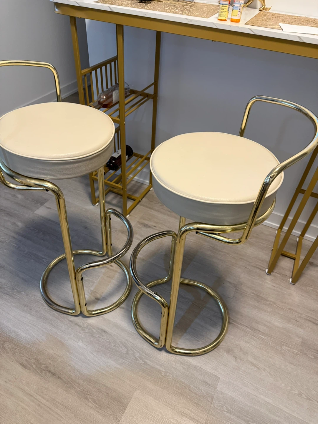 Set of 2 Cream & Gold Bar Stools - photo 3