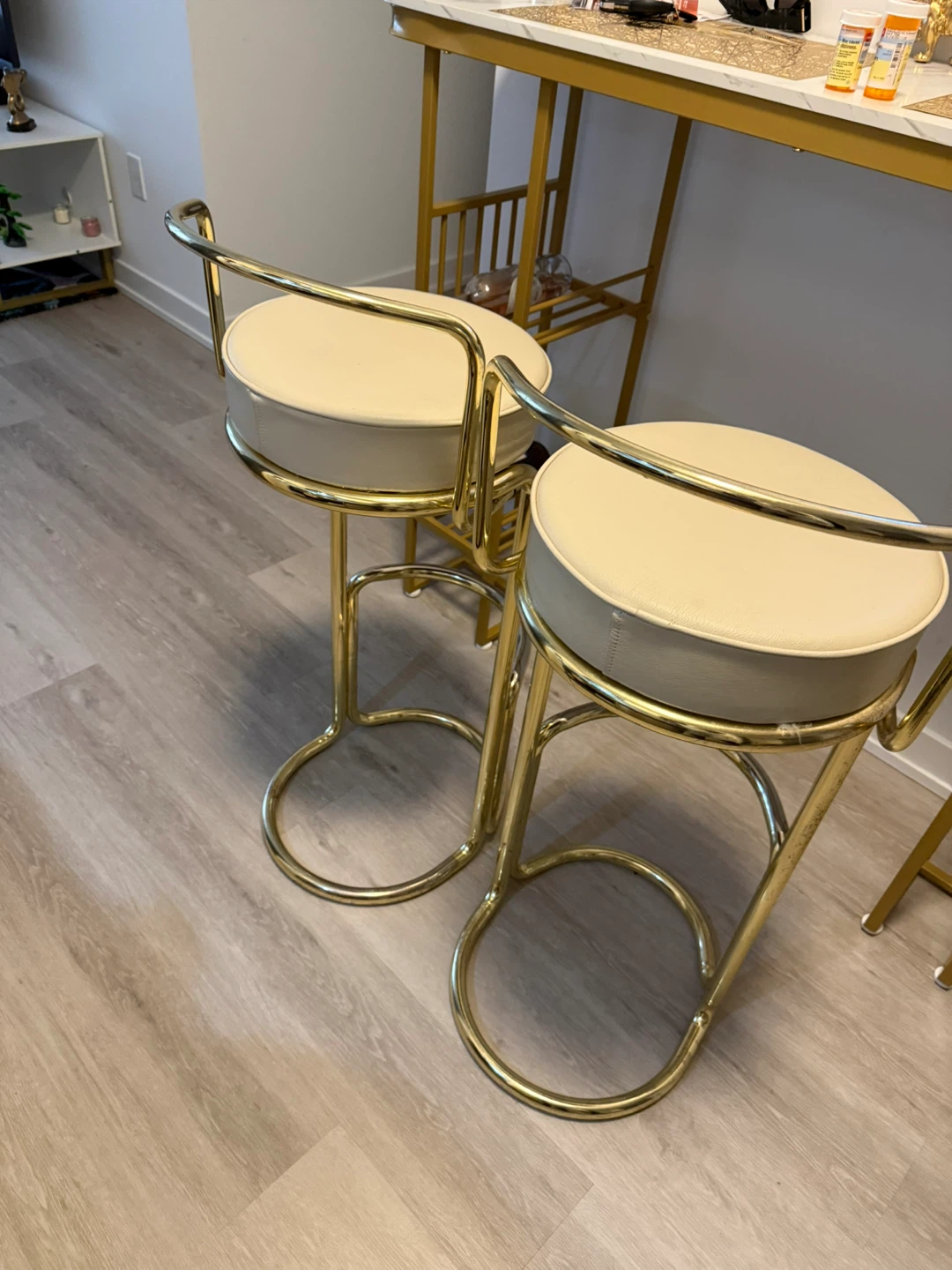 Set of 2 Cream & Gold Bar Stools - photo 4