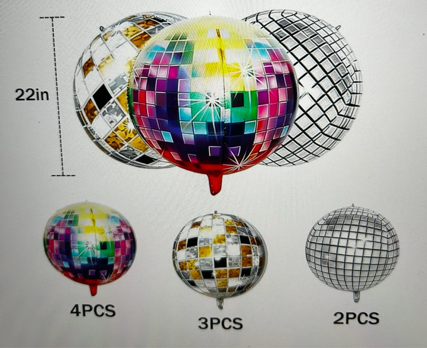 22 inch Disco Ball Foil Balloons (Pack of 9) - photo 4