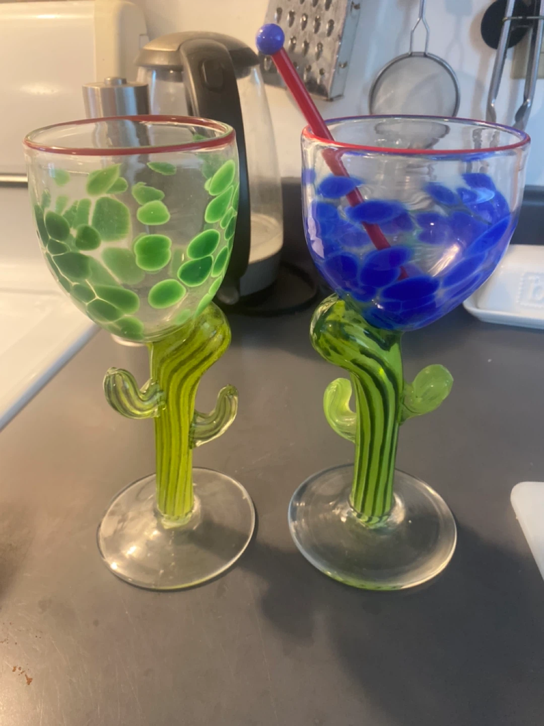 Set of 2 Hand Blown Virginia Wilson Glass Cactus Glasses