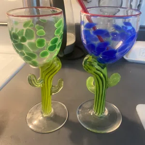 Set of 2 Hand Blown Virginia Wilson Glass Cactus Glasses