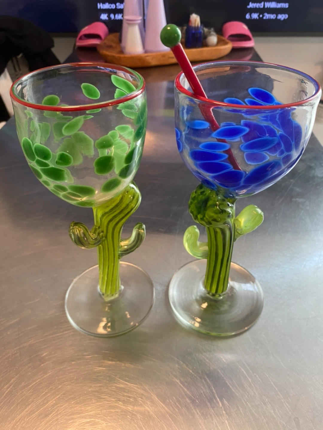 Set of 2 Hand Blown Virginia Wilson Glass Cactus Glasses - photo 3