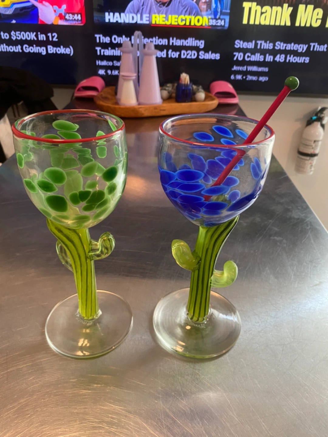 Set of 2 Hand Blown Virginia Wilson Glass Cactus Glasses - photo 4