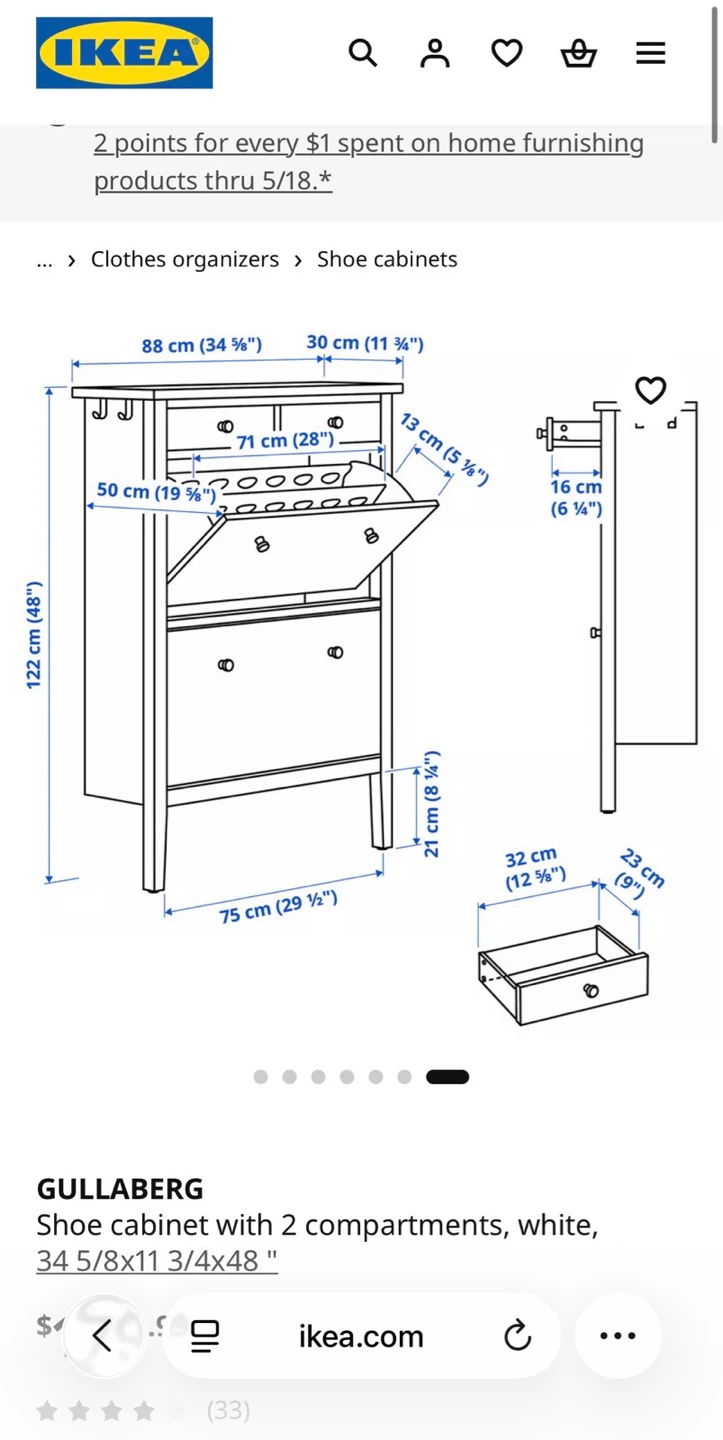 IKEA GULLABERG White Shoe Cabinet 34 5/8x11x48" - photo 5