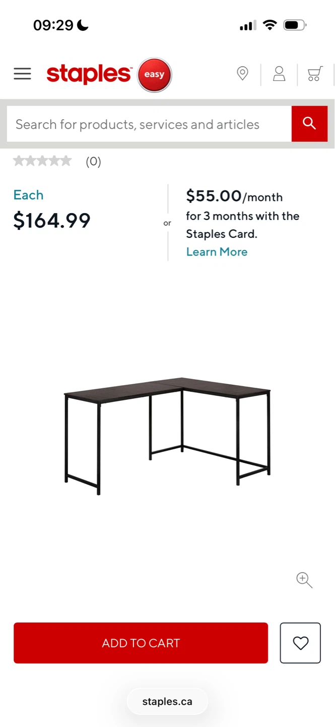 Staples L-Shaped Desk