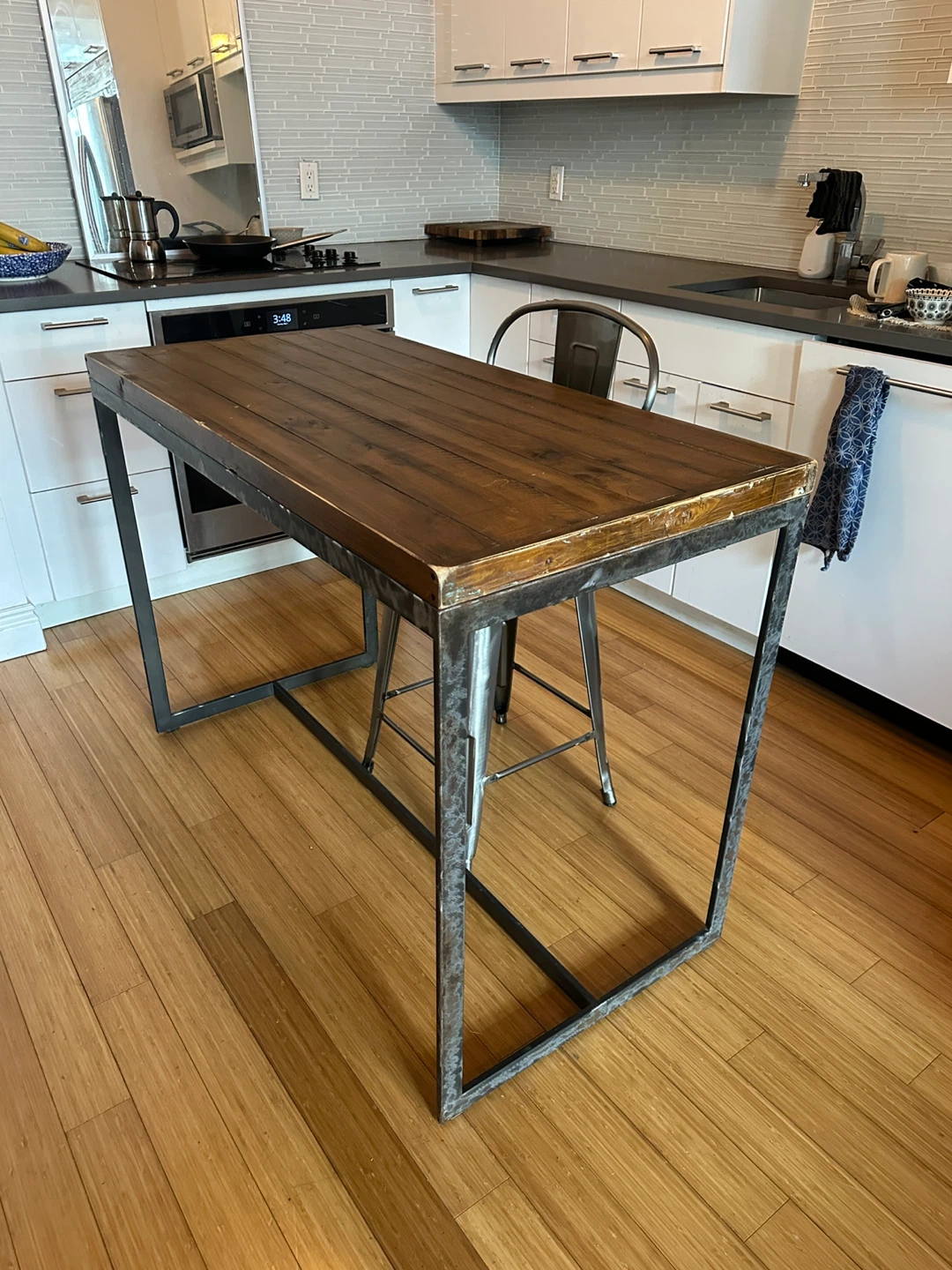 VINTAGE INDUSTRIAL STEEL PINE WOOD KITCHEN COUNTER ISLAND - photo 5