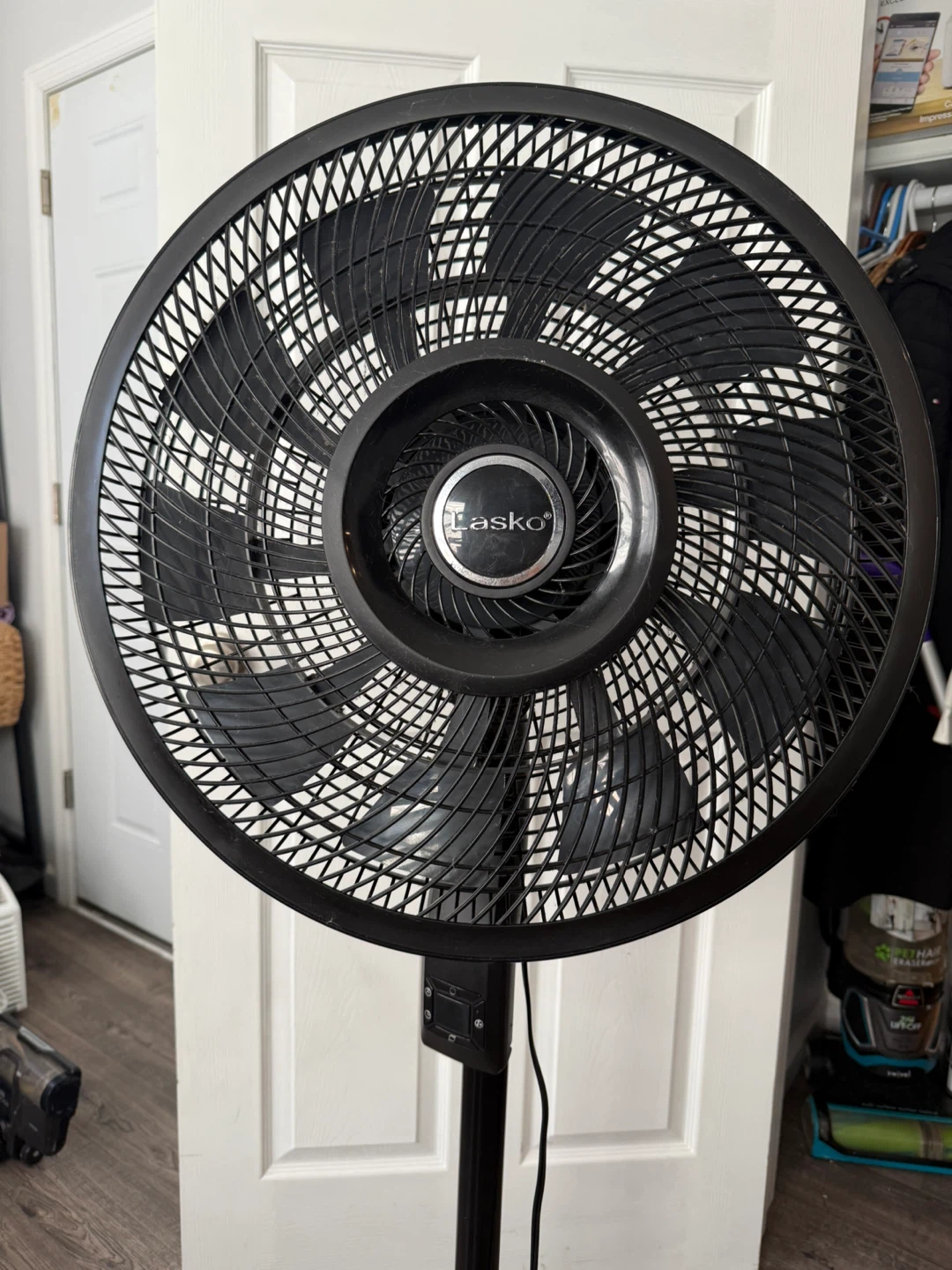 Modern all-black standing / floor fan.