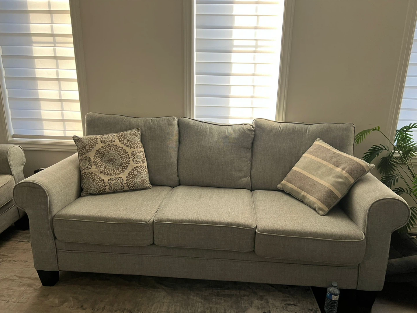 Grey Fabric Sofa with Accent Pillows - photo 2