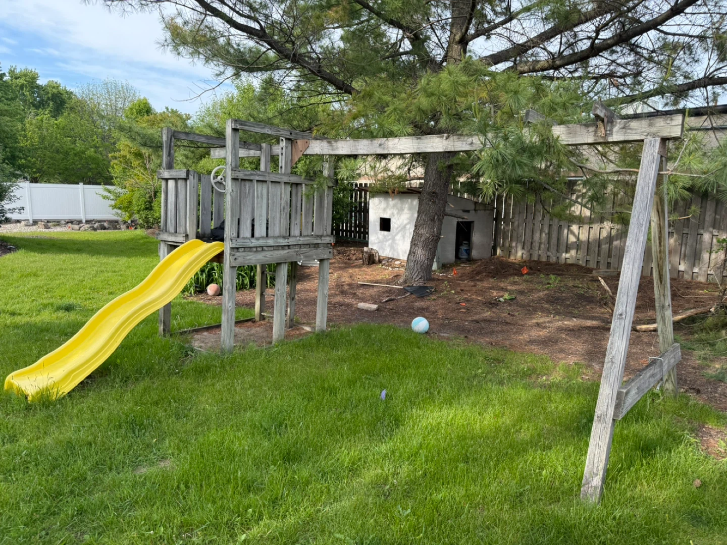 Wooden Playset with Yellow Slide